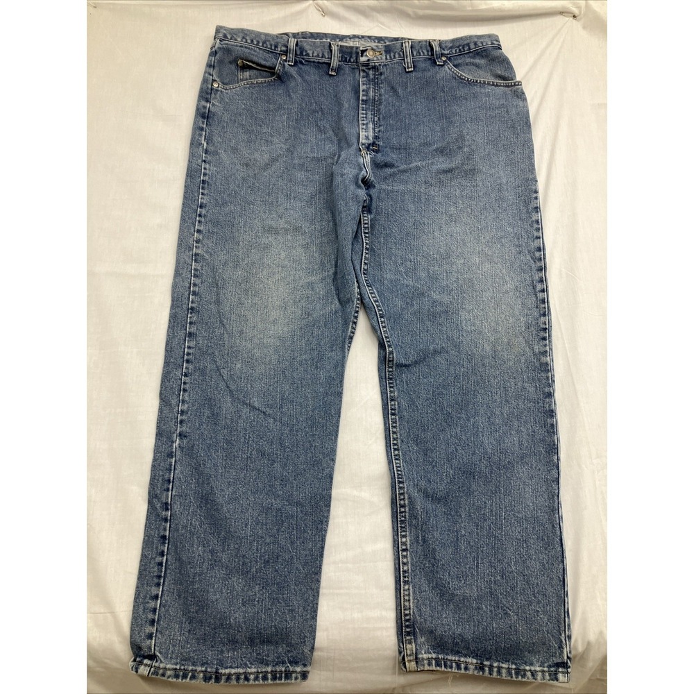 Wrangler Mens 46x32 Denim Blue Jeans Relaxed Fit Casual Straight Legs